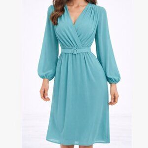 Vintage 1970s Abon Union-Made Teal Midi Dress Belted Disco Glam USA Made Retro